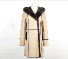 Load image into Gallery viewer, Women&#39;s Natural Long Lamb Fur Coat Double Faced Fur Coat with Fur Hood