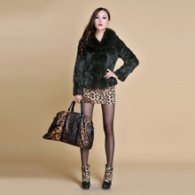 Load image into Gallery viewer, Women' Real Rabbit Fur Jacket with Real Fox Fur Collar Real Fur Jacket Coat 010119