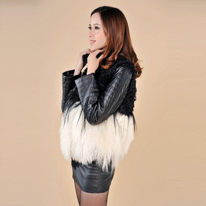 Women's Natural Fur Coat with Genuine Sheep Leather Sleeve