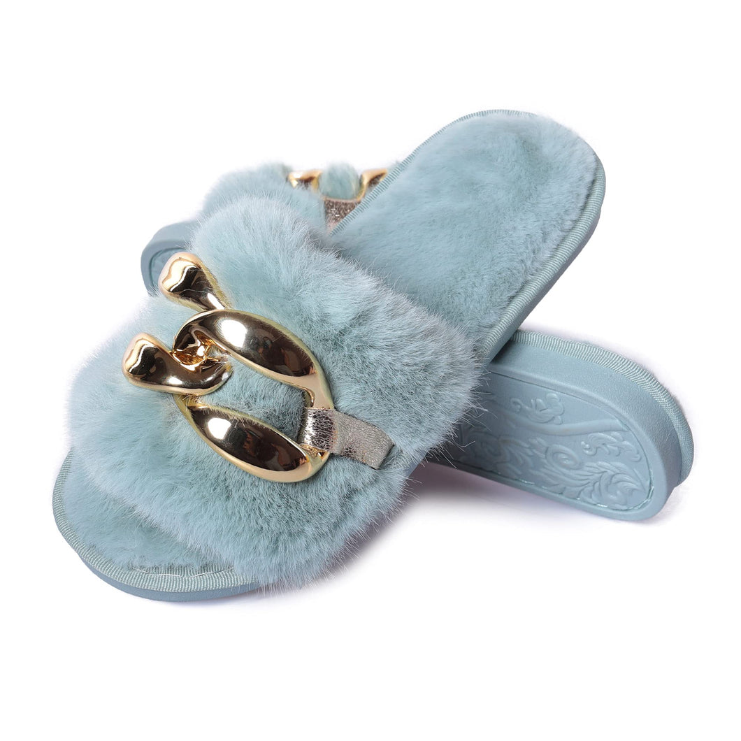 Women's Furry Slippers Open Toe Slippers Memory Foam Fluffy House Slippers 22S08