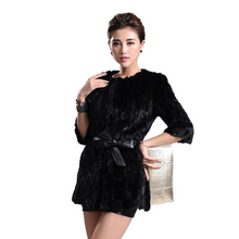 Load image into Gallery viewer, Women&#39;s Natural Mink Fur Coat with Belt Three Quarter Three Quarter