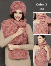 Load image into Gallery viewer, Real Knitted REX Rabbit Fur Scarf Beautiful Long Wrap Cape Shawl Neck Warmer Patches Color Top Quality FS15505