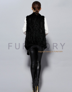 Women's Knitted Real Rabbit Fur Vest Europe Latest Style Long Vest Waistcoat Jacket