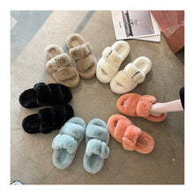 Load image into Gallery viewer, Womens Open Toe Slipper with Cozy Lining， Faux Rabbit Fur Sandals 22S04