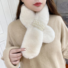 Load image into Gallery viewer, Women&#39;s Winter Plush Neck Pearl Buckle Thickened Scarf  22519