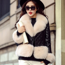 Load image into Gallery viewer, Genuine Leather Jacket Coat for Women Winter with Natural Fox Fur Collar and Trim