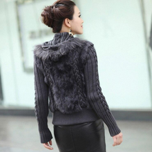 Load image into Gallery viewer, Women&#39;s Coats Fur Coats Real Knit Rabbit Fur Big Hood Thick Sweater Coats 010102