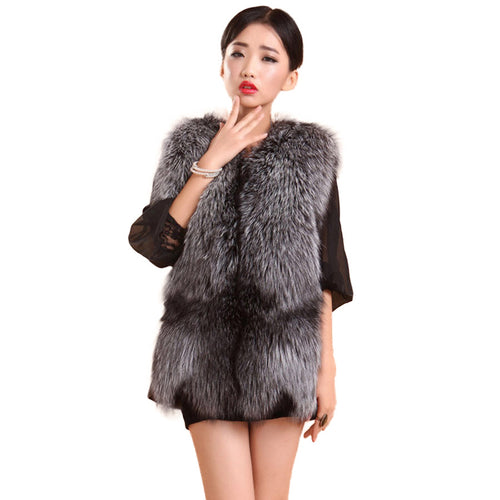 Natural Silver Fox Fur Vest with Genuine Whole Sheep Leather Fur Vest Jacket
