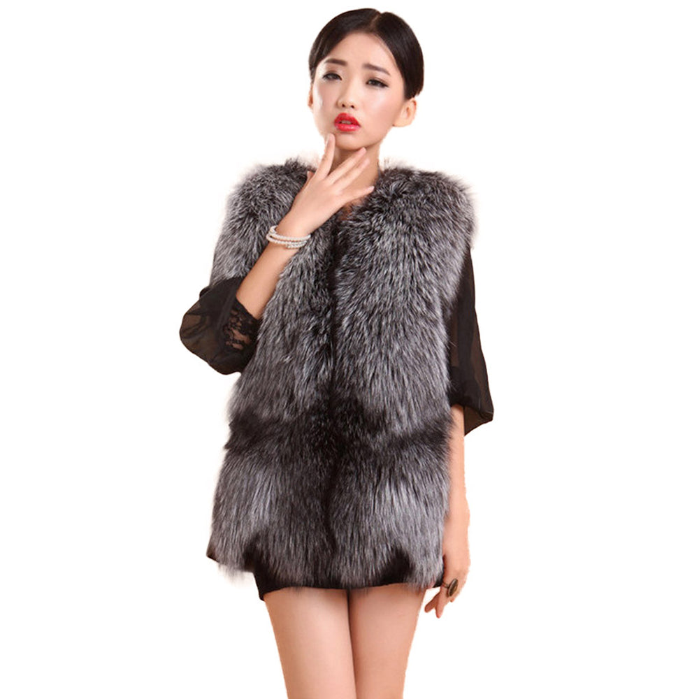 Natural Silver Fox Fur Vest with Genuine Whole Sheep Leather Fur Vest Jacket