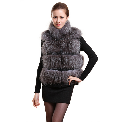 Women's Silver Fox Fur Vest Silver Fox Natural Color Real Fur Vest Female