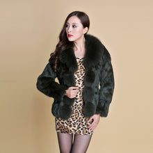 Load image into Gallery viewer, Women' Real Rabbit Fur Jacket with Real Fox Fur Collar Real Fur Jacket Coat 010119