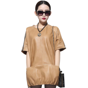 Genuine Sheep Leather Coat Cool Women Leather Jacket Top Grade Lamb Leather Overcoat