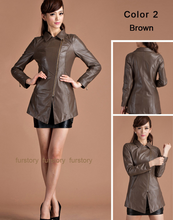 Load image into Gallery viewer, Genuine Sheep Leather Jacket Windbreak Long Lamb Leather Outer Coat
