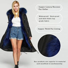 Load image into Gallery viewer, fur story Women&#39;s Real Fur Parka Jacket with Raccoon Fur Thick Hooded