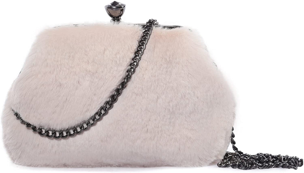 Crossbody Bags for Women Faux Fur Diamond Button Shoulder Bag Evening Clutch Purses for Women Girls Fur Story