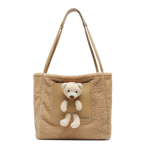 Plush Shoulder Handbag Cute Bear fluffy Tote Handbag 22436