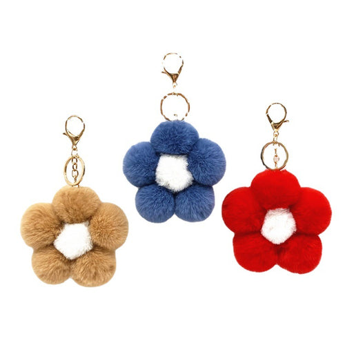 Flower hair ball keychain cute plush flower bag pendant mobile phone accessories 22C09