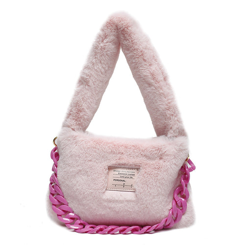 Fluffy Shoulder Bag for Women Plush Tote  Underarm Bag Soft Furry Purse 22431