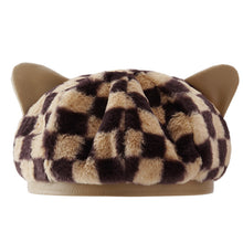 Load image into Gallery viewer, Berets for Women Checkerboard cat ears  Hat  Lightweight Casual 22637