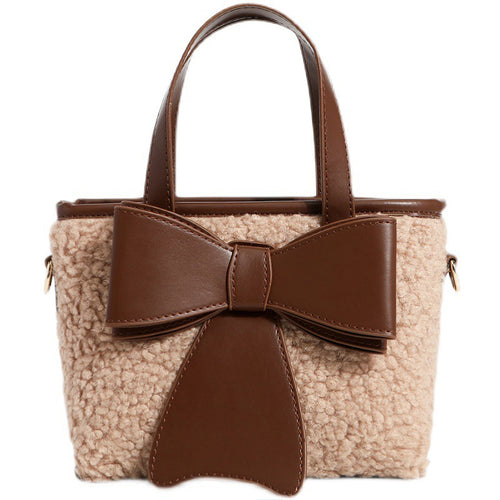 Winter Plush Fashion Bow Handbag Faux Fur Crossbody Bags 22422