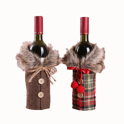 Christmas Sweater Wine Bottle Covers Plaid Wine Bottle Clothes Linen 22861