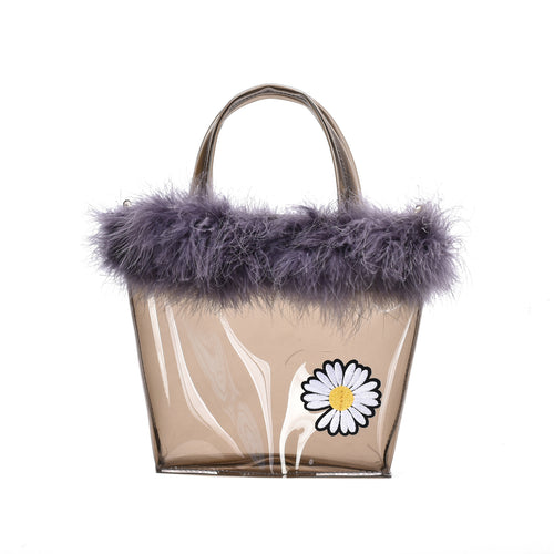 Clear Bag Transparent Shoulder Handbag with soft Plush 22449