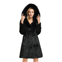 Load image into Gallery viewer, Womens Real Rabbit Fur Coat with Fox Hood Winter Spring jacket Female 151254
