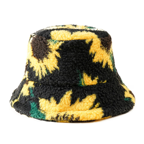 Sun flower plush Bucket Hat Fluffy Warm Hat for Women 22639