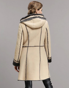 Women's Natural Long Lamb Fur Coat Double Faced Fur Coat with Fur Hood