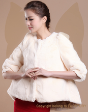 Load image into Gallery viewer, Women&#39;s Natural Rex Rabbit Fur Coat with Big Skirt Hem Half Sleeve