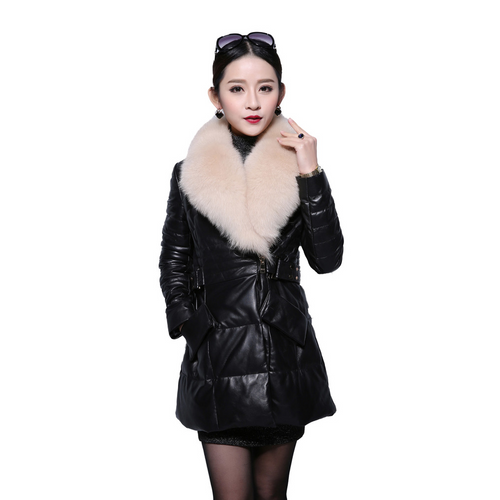 Genuine Leather Coat Down Jacket Luxury Fox Fur Collar Women Overcoat
