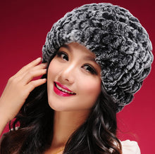 Load image into Gallery viewer, Women Knitted Real REX Rabbit Fur Hat Skullies Beanie Headgear 060108