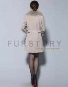 Lamb Fur Collar Coat Top Grade Genuine Sheep Leather Full Sleeve Jacket