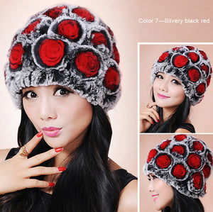 Winter Hats for Women Knitted Real Rex Rabbit Fur Hat Skullies Beanie Cap Womens Winter Hats Fur Story FS13601