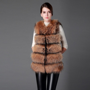 Raccoon Fur Vest Women's Real Fur and Leather Winter Girl's Warm Outerwear Fur Vest