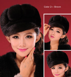 Women's Winter Hats Real Full Mink Fur Hats Women's Peaked Caps 13619