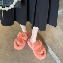 Load image into Gallery viewer, Womens Open Toe Slipper with Cozy Lining， Faux Rabbit Fur Sandals 22S04