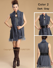 Load image into Gallery viewer, Women Natural Rabbit Fur Vest Knitted Wool Blends with Raccoon Fur Trim Waistcoat