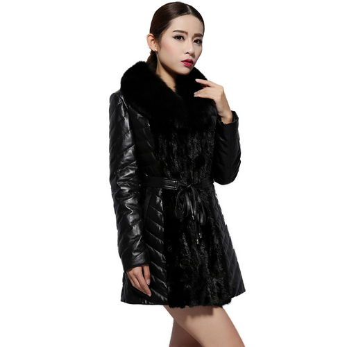 Winter Super Warm Genuine Sheep Leather Coat Female Real Fox Fur Collar 14158