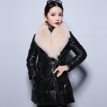 Load image into Gallery viewer, Genuine Leather Coat Down Jacket Luxury Fox Fur Collar Women Overcoat