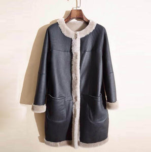 Women's Natural Long Lamb Fur Coat Double Faced Fur Coat