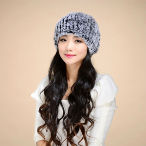 Women's Hats Knitted Real REX Rabbit Fur Beanie Hat 14603