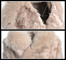 Load image into Gallery viewer, Natural Sheep Fur Coat Double Faced Overcoat Fox Fur Collar Trim Leather