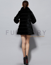 Load image into Gallery viewer, Natural Rabbit Fur Coat Full Pelt Luxury Fox Fur Collar Women Overcoat Winter Outwear