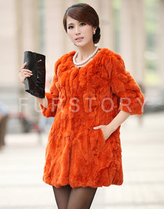 Women's  Real Rex Rabbit Fur Coat  Bright color Natural Fur Coat Female 13013