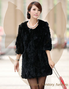 Women's  Real Rex Rabbit Fur Coat  Bright color Natural Fur Coat Female 13013