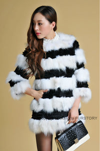 Real Raccoon & Rabbit Fur Coat Jacket Overcoat Bright Color Commuter Style FS13011