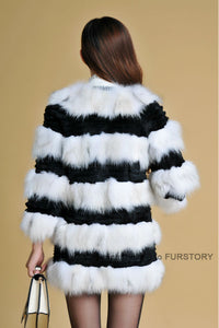 Real Raccoon & Rabbit Fur Coat Jacket Overcoat Bright Color Commuter Style FS13011