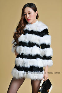 Real Raccoon & Rabbit Fur Coat Jacket Overcoat Bright Color Commuter Style FS13011