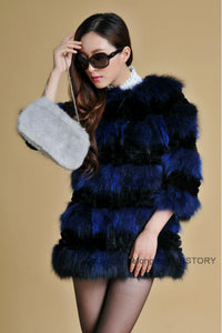 Real Raccoon & Rabbit Fur Coat Jacket Overcoat Bright Color Commuter Style FS13011